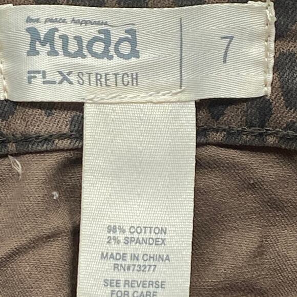 MUDD Animal Print Mini Jean Skirt Brown Junior 7 Stretchy Distressed Hem - Picture 4 of 12